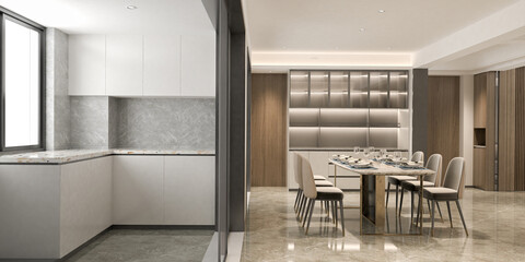 3D rendering of a dining area in modern kitchen