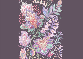 Fantasy flowers in retro, vintage, jacobean embroidery style. Seamless pattern, background. Vector illustration. - 786209859