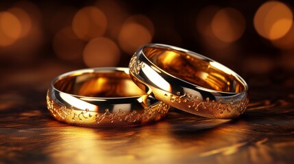 Gleaming luxury wedding rings on radiant backdrop with ample space for personalized messages