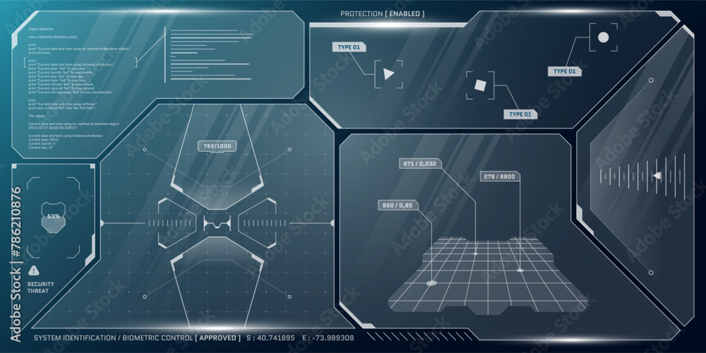 Poster vr hud futuristic control panel. technology head up display target and command center ui screen. gui