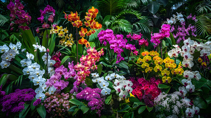 Fototapeta na wymiar Kaleidoscopic Beauty: A Diverse Collection of Colorful Orchids in Full Bloom