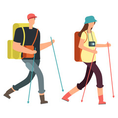 couple on a hike with walking poles