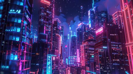 A surreal vision of an extraterrestrial cityscape, where neon lights and futuristic architecture...