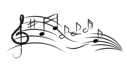 Obraz premium Musical note and Staff treble clef. Musical sound, bass melody, musical conceptual vector illustration isolated on a transparent background. 