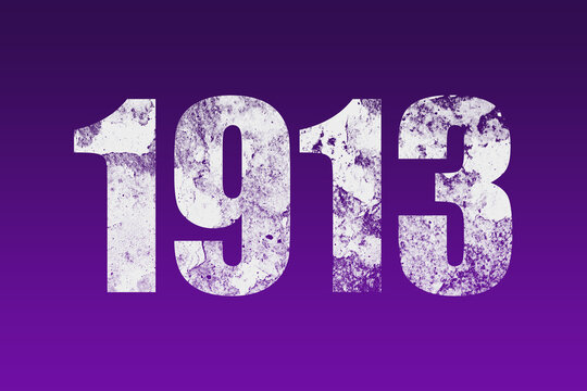 flat white grunge number of 1913 on purple background.