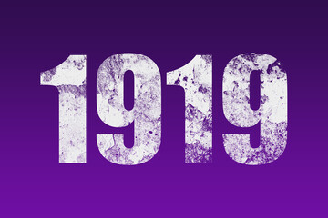 flat white grunge number of 1919 on purple background. - obrazy, fototapety, plakaty