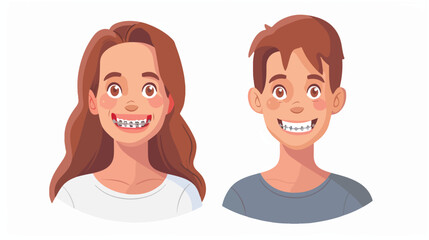 Smiling man and woman wearing teeth dental braces