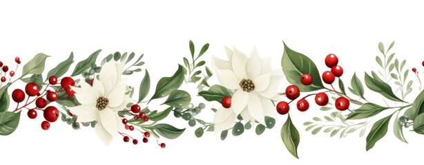 seamless watercolor christmas garland clipart on white background