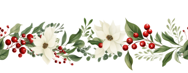 seamless watercolor christmas garland clipart on white background