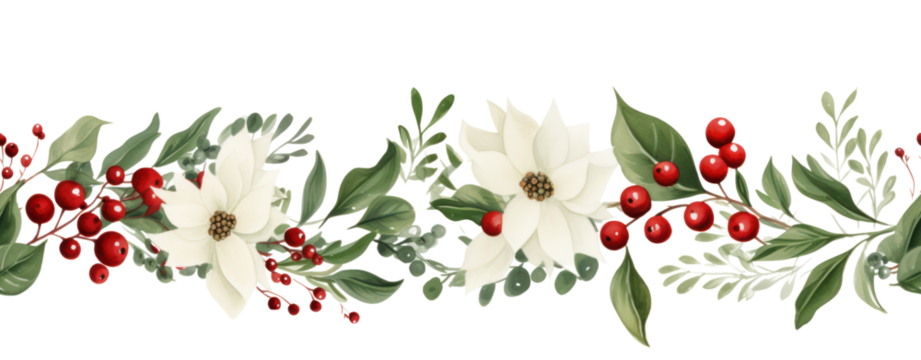 seamless watercolor christmas garland clipart on white background