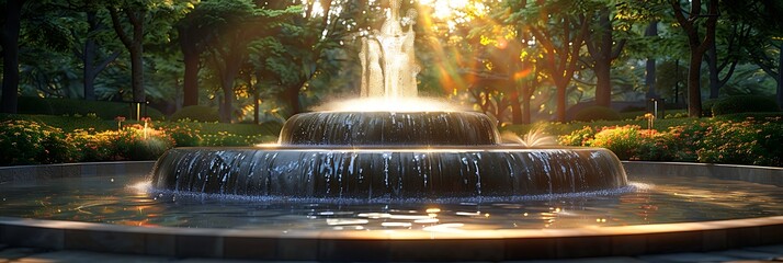 A high-tech, solar-powered water fountain in a public park - obrazy, fototapety, plakaty