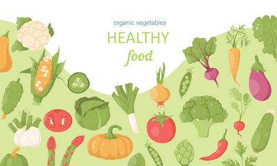 Promotional poster with cute vector vegetables for farm shop