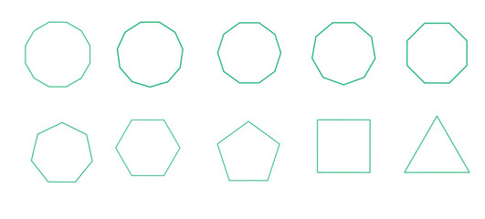 
contour linear drawings of geometric shapes, a set of regular polygons, didactic materials on geometry