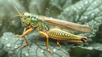 illustration of a grasshopper in the rain flat style