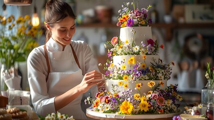 Romantic Anniversary Celebration: Traditional Three-Tier Cake with Edible Blooms - 786214847
