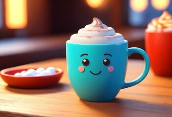 A Steaming Mug Of Hot Cocoa On A Cozy Cafe Table