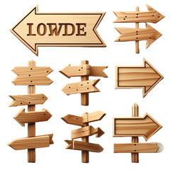 Set of wooden arrow signs, cut out