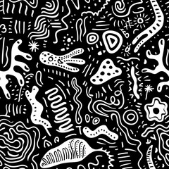 White doodle line black background vector graphic