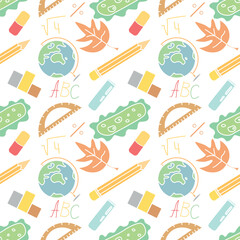 Seamless school pattern. Hand drawn doodle school background. Education illustration