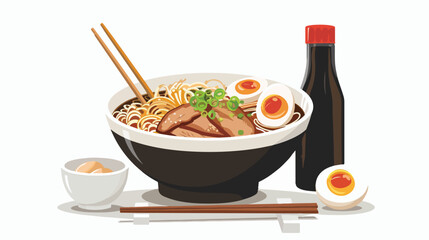 Tonkotsu ramen soup bowl with noodles sliced chashu