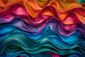 Abstract of colorful paper filigree strips folded in waves - obrazy, fototapety, plakaty