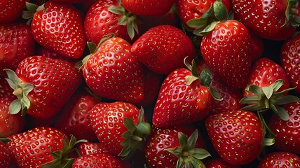 A close up of a bunch of red strawberries