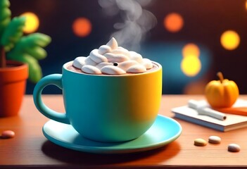 A Steaming Mug Of Hot Cocoa On A Cozy Cafe Table