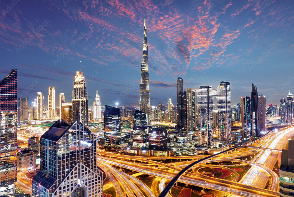 Canvas Prints Amazing night Dubai downtown skyline, UAE