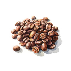 Fototapeta premium Illustration of many coffee beans on white background painted in watercolor
