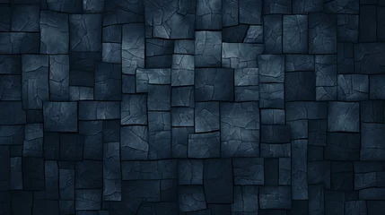 Fotobehang Dark blue chaotic geometric pattern for seamless design background with squares and rectangles © Aliaksandra