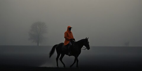 Fototapeta premium orange color silhouette portrait of a lone rider
