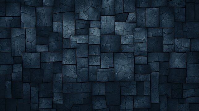 Dark blue chaotic geometric pattern for seamless design background with squares and rectangles