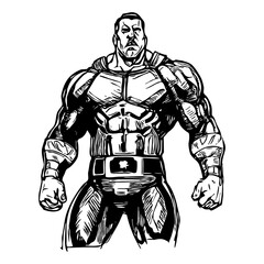Strongman . Fictional character . Black and white illustration generated by Ai