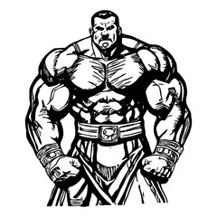 Obraz premium Strongman . Fictional character . Black and white illustration generated by Ai