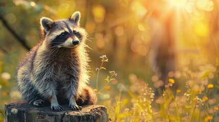 Adorable raccoon designs on a sunny summer backdrop