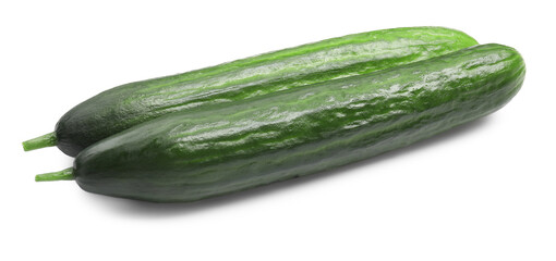 Two long fresh cucumbers isolated on white