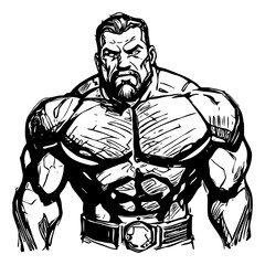Fototapeta premium Strongman . Fictional character . Black and white illustration generated by Ai