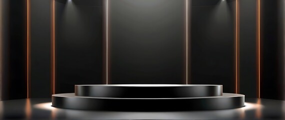 Elegant Gold Minimalist Cylinder Podium Display From Top View In Black 3d Product Photography Background