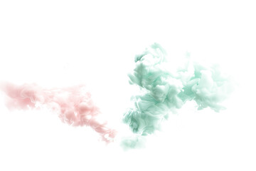 Pastel pink and mint green color clouds on transparent background.
