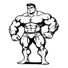 Strongman . Fictional character . Black and white illustration generated by Ai