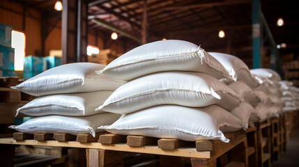 Warehouse with bags of corn or rice in storage facility	 - obrazy, fototapety, plakaty