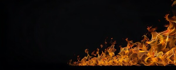 Fire flames isolated on black background. High resolution wood fire flames collection smoke texture background