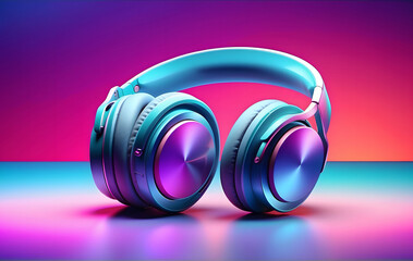 Fototapeta na wymiar A modern illustration of wireless headphones against a neon gradient background