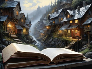 Obraz premium Village with a mystic book
