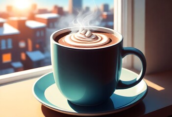A Steaming Mug Of Hot Cocoa On A Cozy Cafe Table