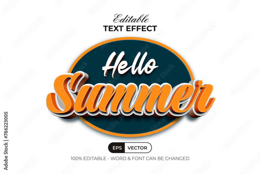 Fototapete hello summer text effect 3d style. editable text effect.