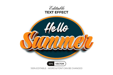 Hello Summer Text Effect 3D Style. Editable Text Effect.