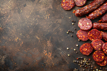 dried sausages, with empty copy space -