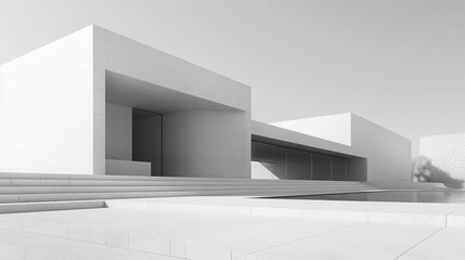 Minimalist Architecture, White building facade with clean lines and no distractions - obrazy, fototapety, plakaty