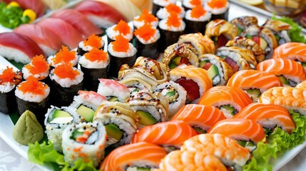 Variety of sushi on plate showcasing different ingredients and recipes